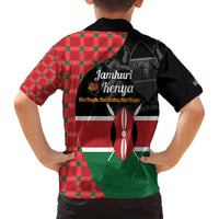 Kenya Jamhuri Day Family Matching Off The Shoulder Long Sleeve Dress and Hawaiian Shirt One People One Nation Massai Shuka Pattern - Wonder Print Shop