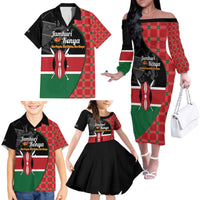 Kenya Jamhuri Day Family Matching Off The Shoulder Long Sleeve Dress and Hawaiian Shirt One People One Nation Massai Shuka Pattern - Wonder Print Shop