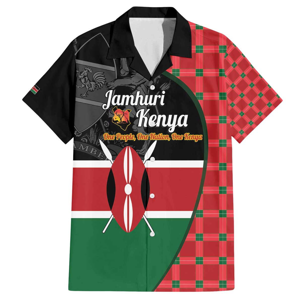 Kenya Jamhuri Day Family Matching Off The Shoulder Long Sleeve Dress and Hawaiian Shirt One People One Nation Massai Shuka Pattern - Wonder Print Shop