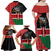 Kenya Jamhuri Day Family Matching Off Shoulder Maxi Dress and Hawaiian Shirt One People One Nation Massai Shuka Pattern - Wonder Print Shop