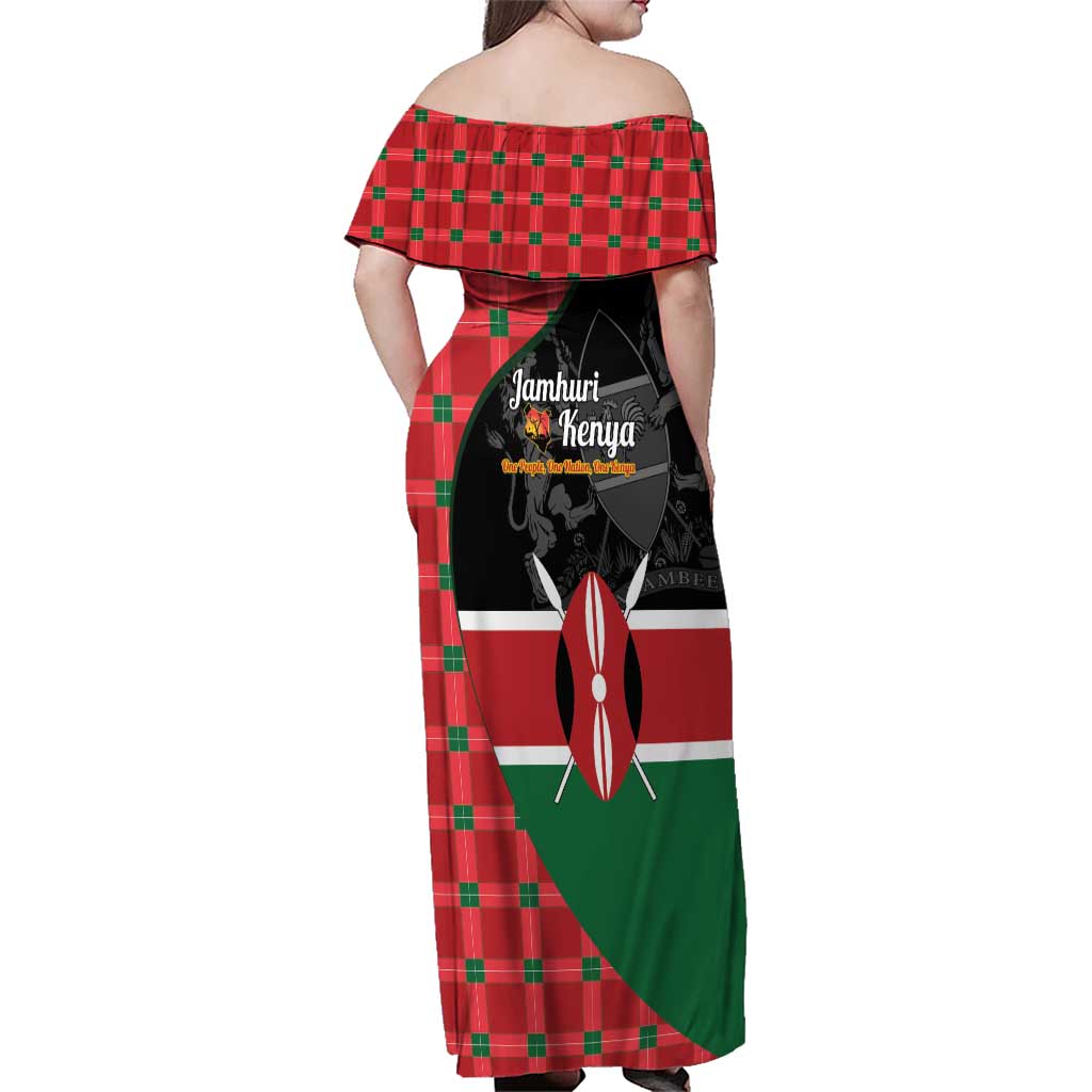 Kenya Jamhuri Day Family Matching Off Shoulder Maxi Dress and Hawaiian Shirt One People One Nation Massai Shuka Pattern - Wonder Print Shop