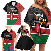 Kenya Jamhuri Day Family Matching Off Shoulder Short Dress and Hawaiian Shirt One People One Nation Massai Shuka Pattern - Wonder Print Shop