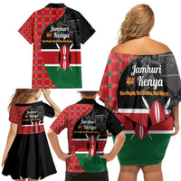 Kenya Jamhuri Day Family Matching Off Shoulder Short Dress and Hawaiian Shirt One People One Nation Massai Shuka Pattern - Wonder Print Shop