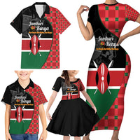 Kenya Jamhuri Day Family Matching Short Sleeve Bodycon Dress and Hawaiian Shirt One People One Nation Massai Shuka Pattern - Wonder Print Shop