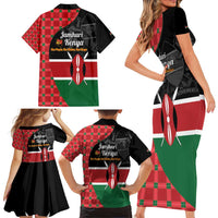 Kenya Jamhuri Day Family Matching Short Sleeve Bodycon Dress and Hawaiian Shirt One People One Nation Massai Shuka Pattern - Wonder Print Shop