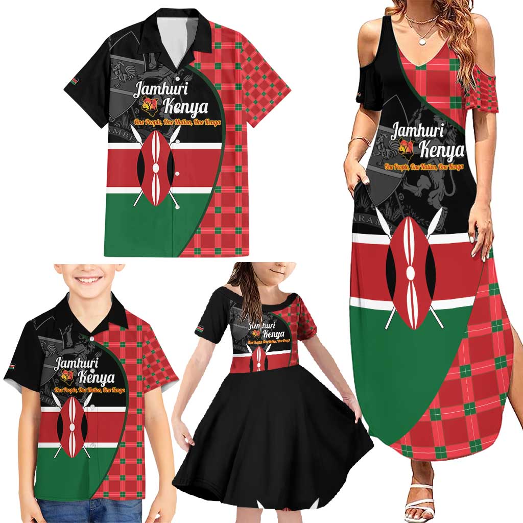 Kenya Jamhuri Day Family Matching Summer Maxi Dress and Hawaiian Shirt One People One Nation Massai Shuka Pattern - Wonder Print Shop
