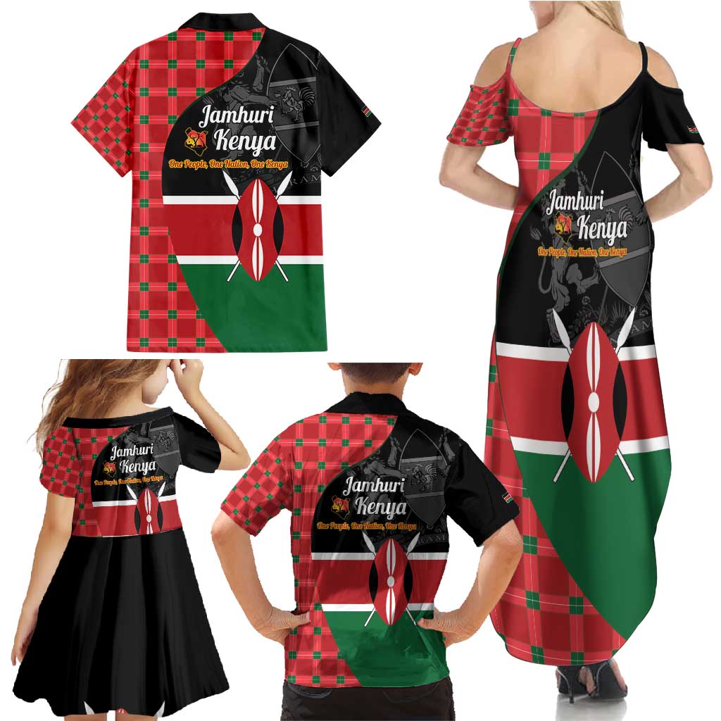 Kenya Jamhuri Day Family Matching Summer Maxi Dress and Hawaiian Shirt One People One Nation Massai Shuka Pattern - Wonder Print Shop