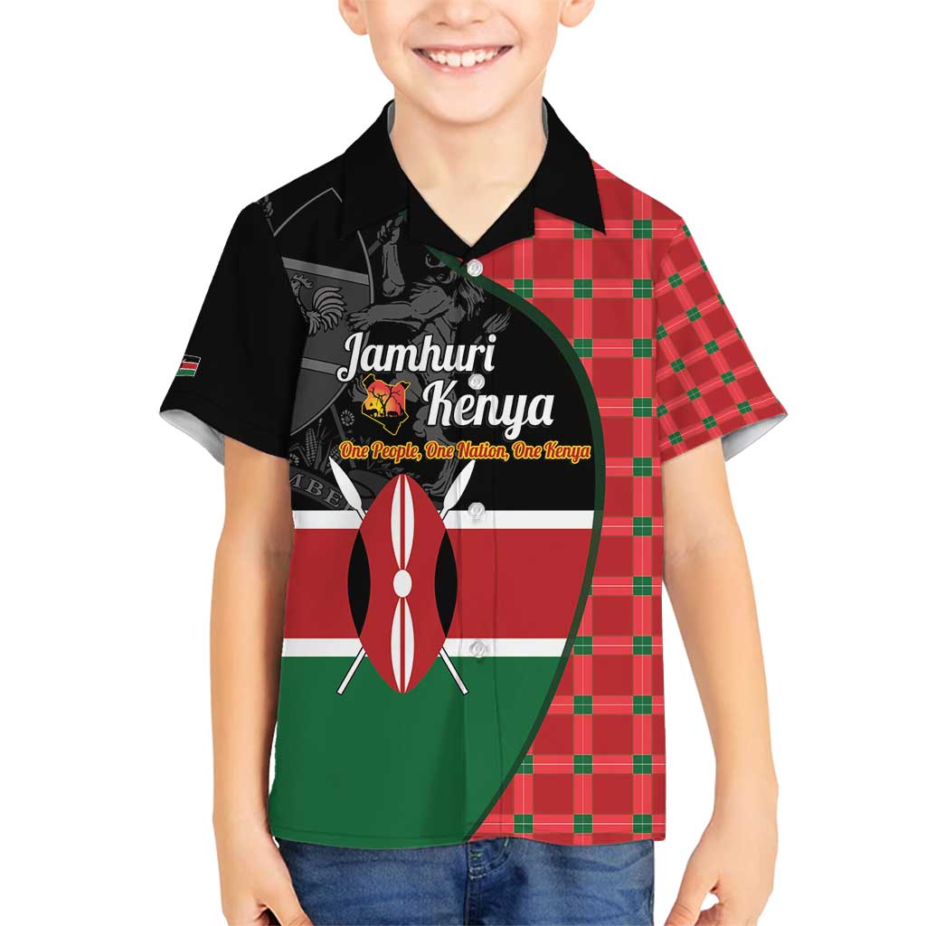 Kenya Jamhuri Day Family Matching Tank Maxi Dress and Hawaiian Shirt One People One Nation Massai Shuka Pattern - Wonder Print Shop