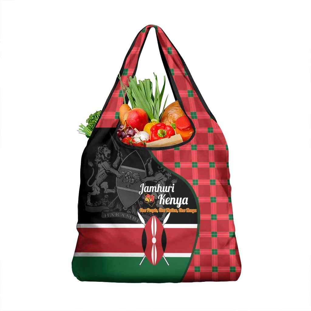 Kenya Jamhuri Day Grocery Bag One People One Nation Massai Shuka Pattern - Wonder Print Shop