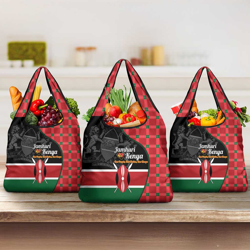 Kenya Jamhuri Day Grocery Bag One People One Nation Massai Shuka Pattern - Wonder Print Shop