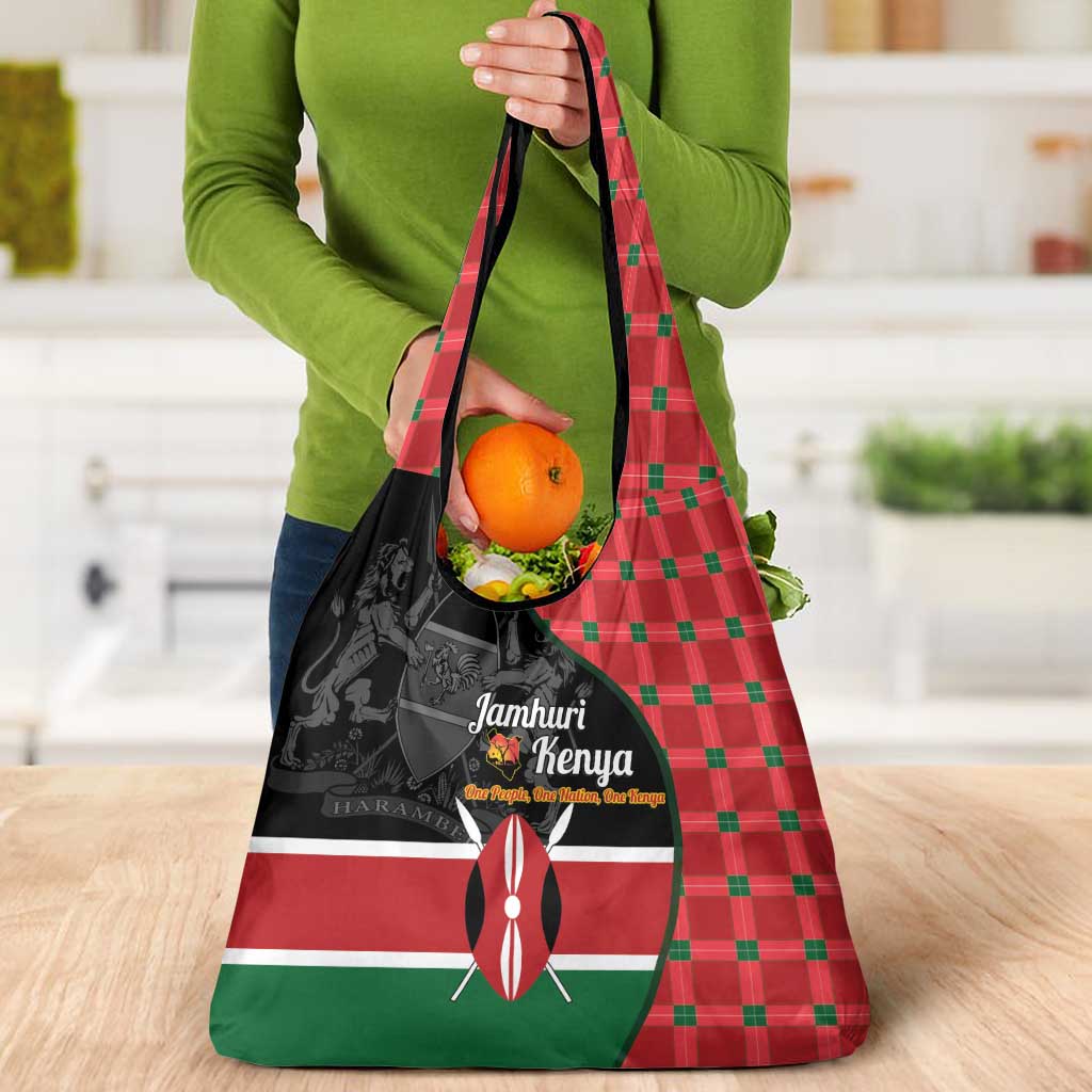 Kenya Jamhuri Day Grocery Bag One People One Nation Massai Shuka Pattern - Wonder Print Shop
