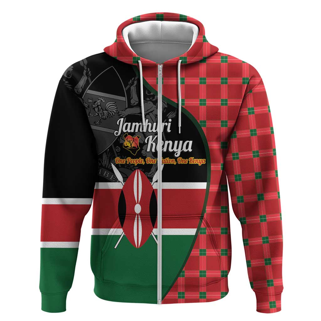 Kenya Jamhuri Day Hoodie One People One Nation Massai Shuka Pattern - Wonder Print Shop