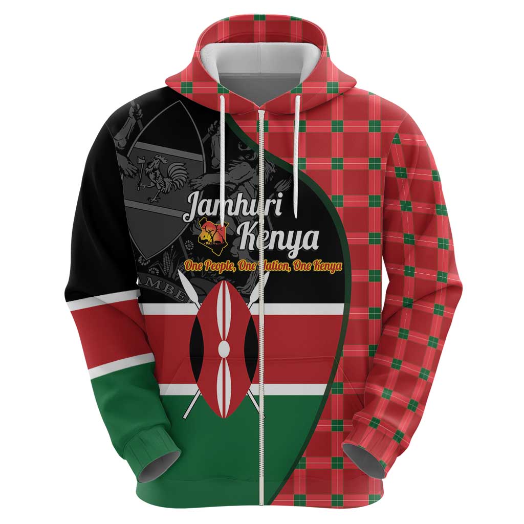 Kenya Jamhuri Day Hoodie One People One Nation Massai Shuka Pattern - Wonder Print Shop