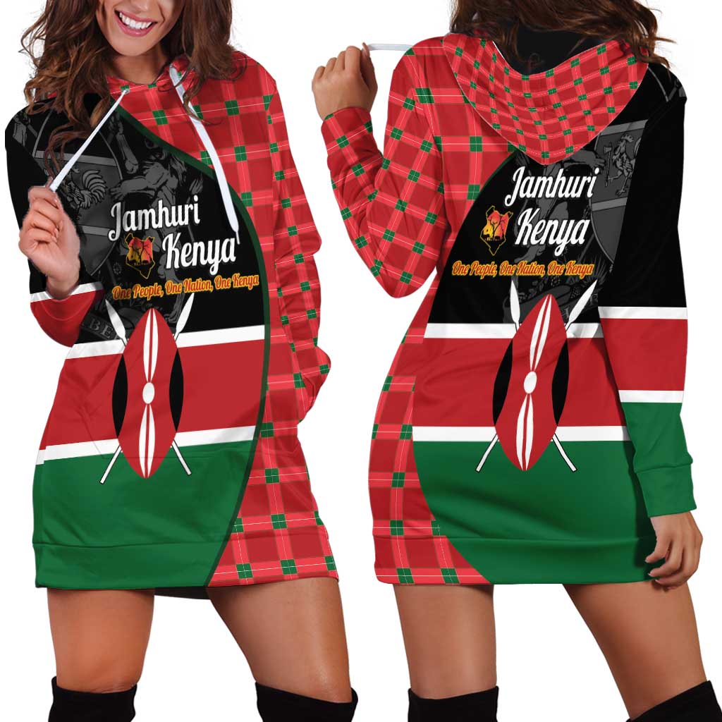 Kenya Jamhuri Day Hoodie Dress One People One Nation Massai Shuka Pattern - Wonder Print Shop