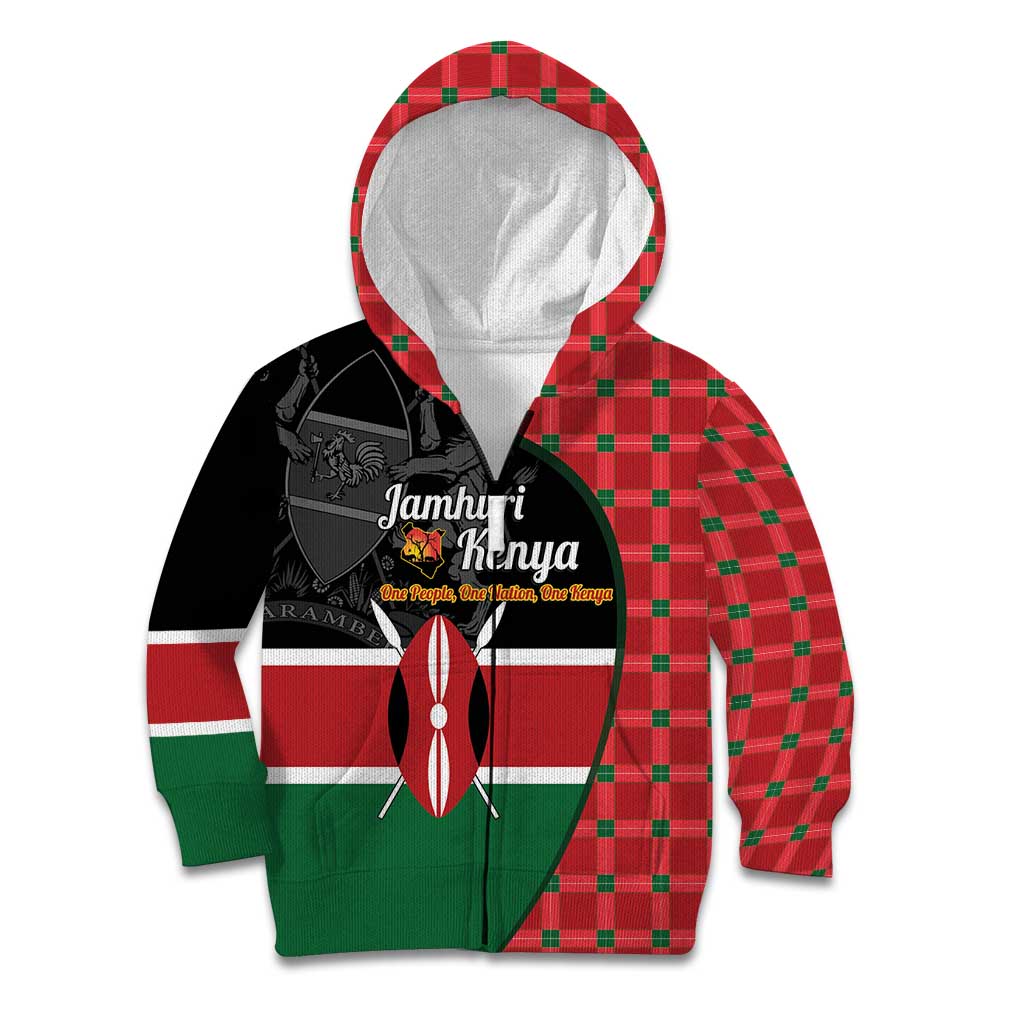 Kenya Jamhuri Day Kid Hoodie One People One Nation Massai Shuka Pattern - Wonder Print Shop