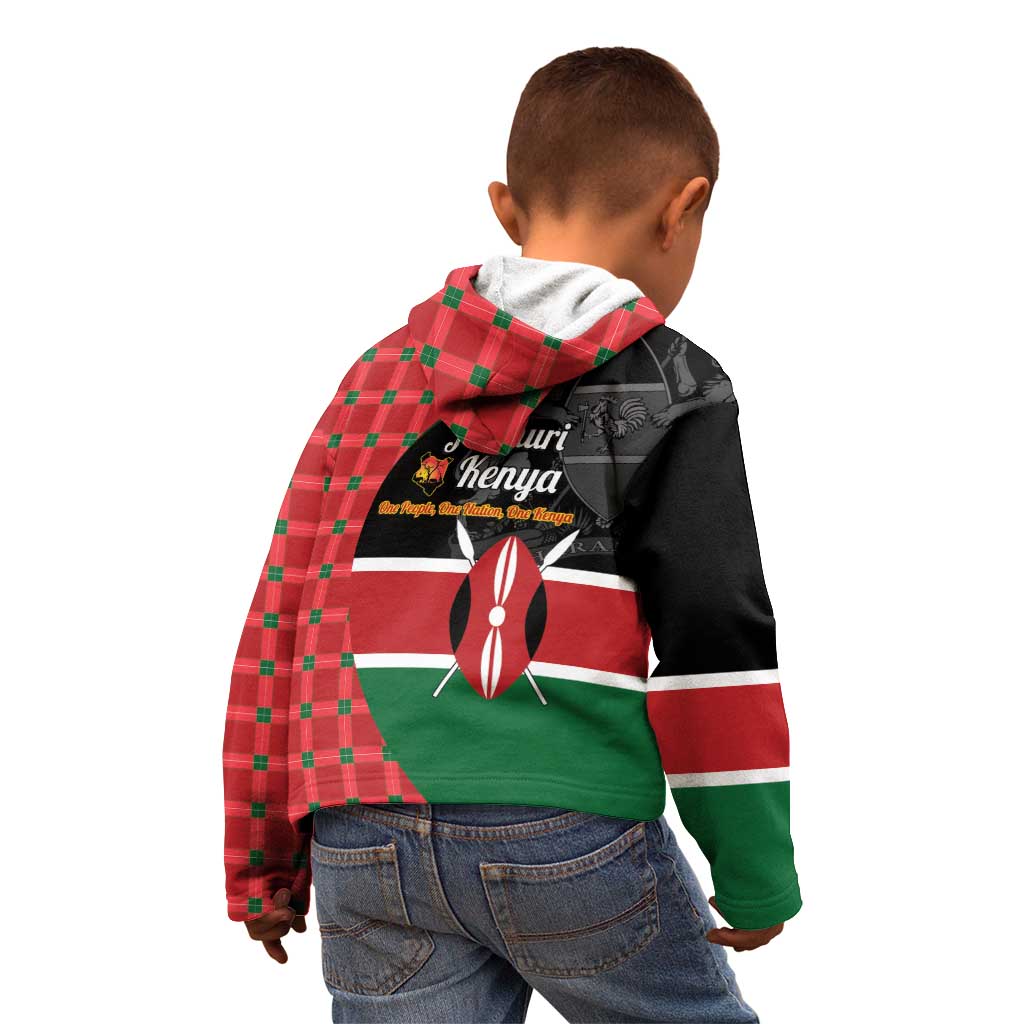 Kenya Jamhuri Day Kid Hoodie One People One Nation Massai Shuka Pattern - Wonder Print Shop