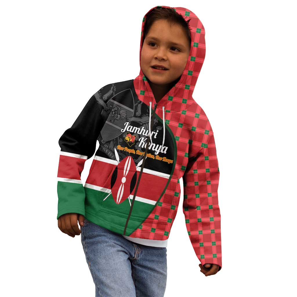 Kenya Jamhuri Day Kid Hoodie One People One Nation Massai Shuka Pattern - Wonder Print Shop