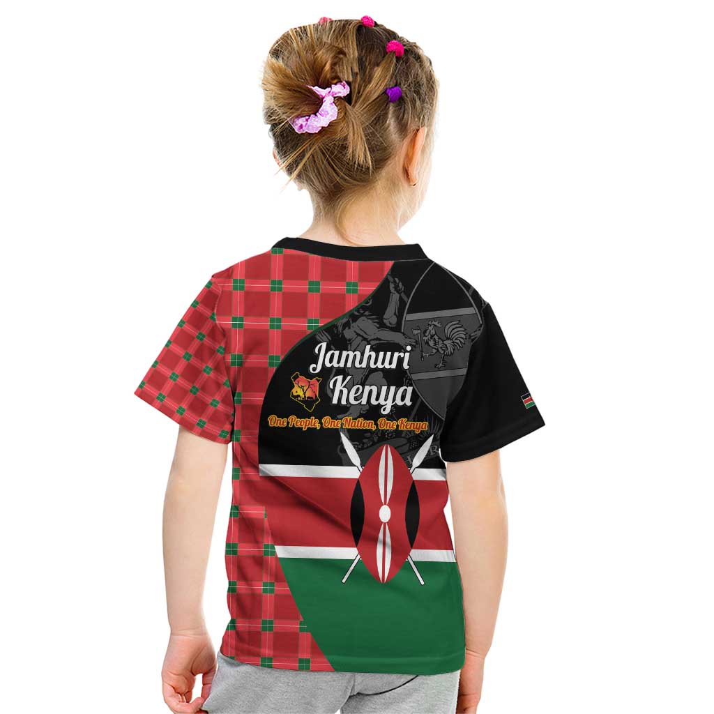 Kenya Jamhuri Day Kid T Shirt One People One Nation Massai Shuka Pattern - Wonder Print Shop
