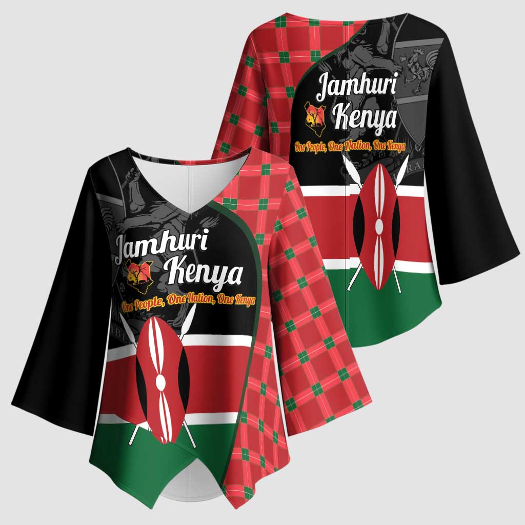 Kenya Jamhuri Day Kimono Sleeve Blouse One People One Nation Massai Shuka Pattern - Wonder Print Shop