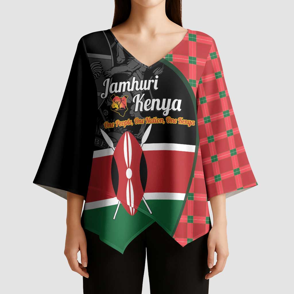 Kenya Jamhuri Day Kimono Sleeve Blouse One People One Nation Massai Shuka Pattern - Wonder Print Shop