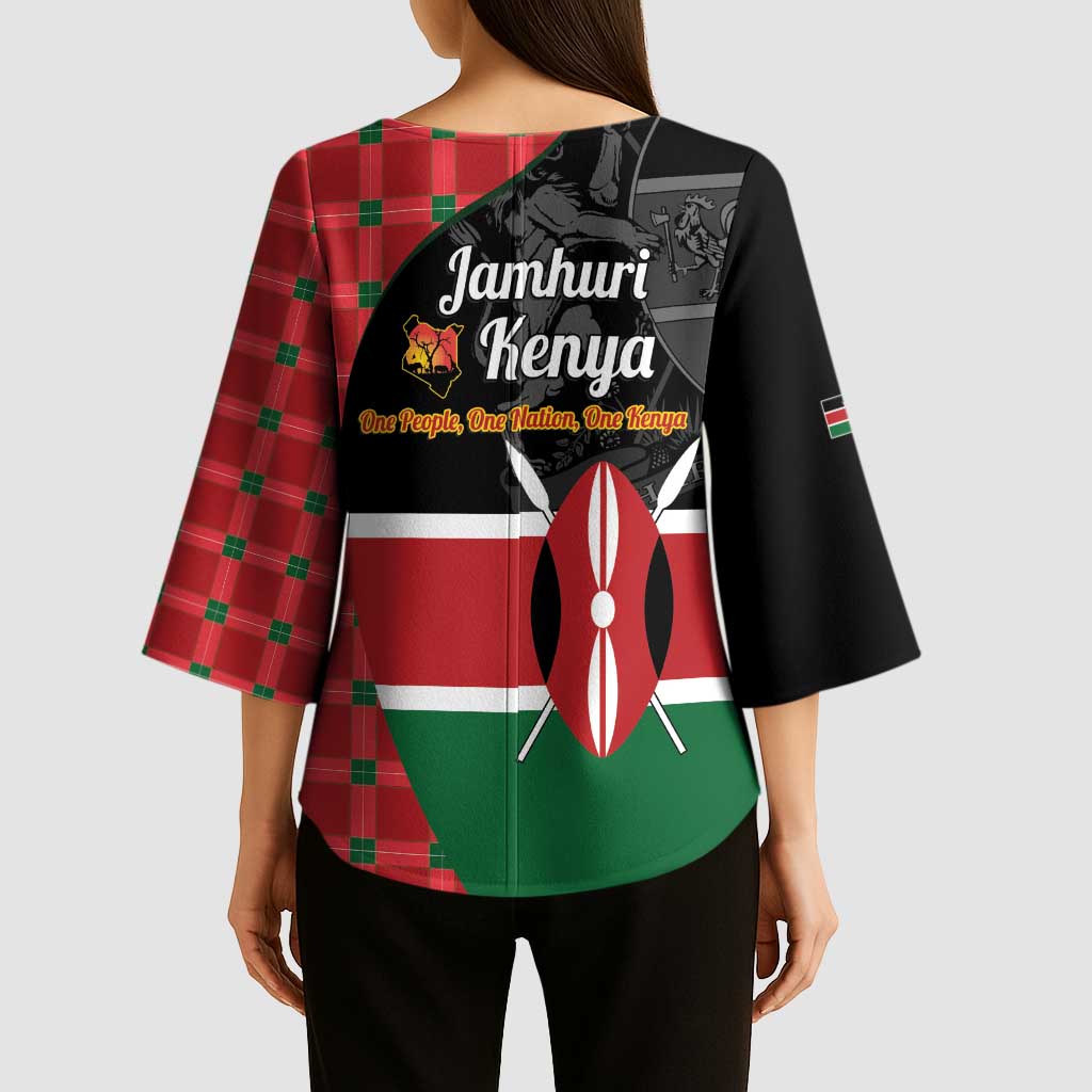 Kenya Jamhuri Day Kimono Sleeve Blouse One People One Nation Massai Shuka Pattern - Wonder Print Shop