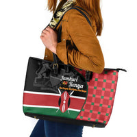 Kenya Jamhuri Day Leather Tote Bag One People One Nation Massai Shuka Pattern - Wonder Print Shop