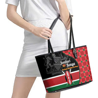Kenya Jamhuri Day Leather Tote Bag One People One Nation Massai Shuka Pattern - Wonder Print Shop