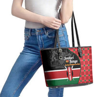 Kenya Jamhuri Day Leather Tote Bag One People One Nation Massai Shuka Pattern - Wonder Print Shop