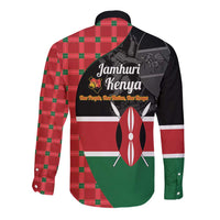 Kenya Jamhuri Day Long Sleeve Button Shirt One People One Nation Massai Shuka Pattern - Wonder Print Shop