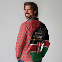 Kenya Jamhuri Day Long Sleeve Polo Shirt One People One Nation Massai Shuka Pattern - Wonder Print Shop