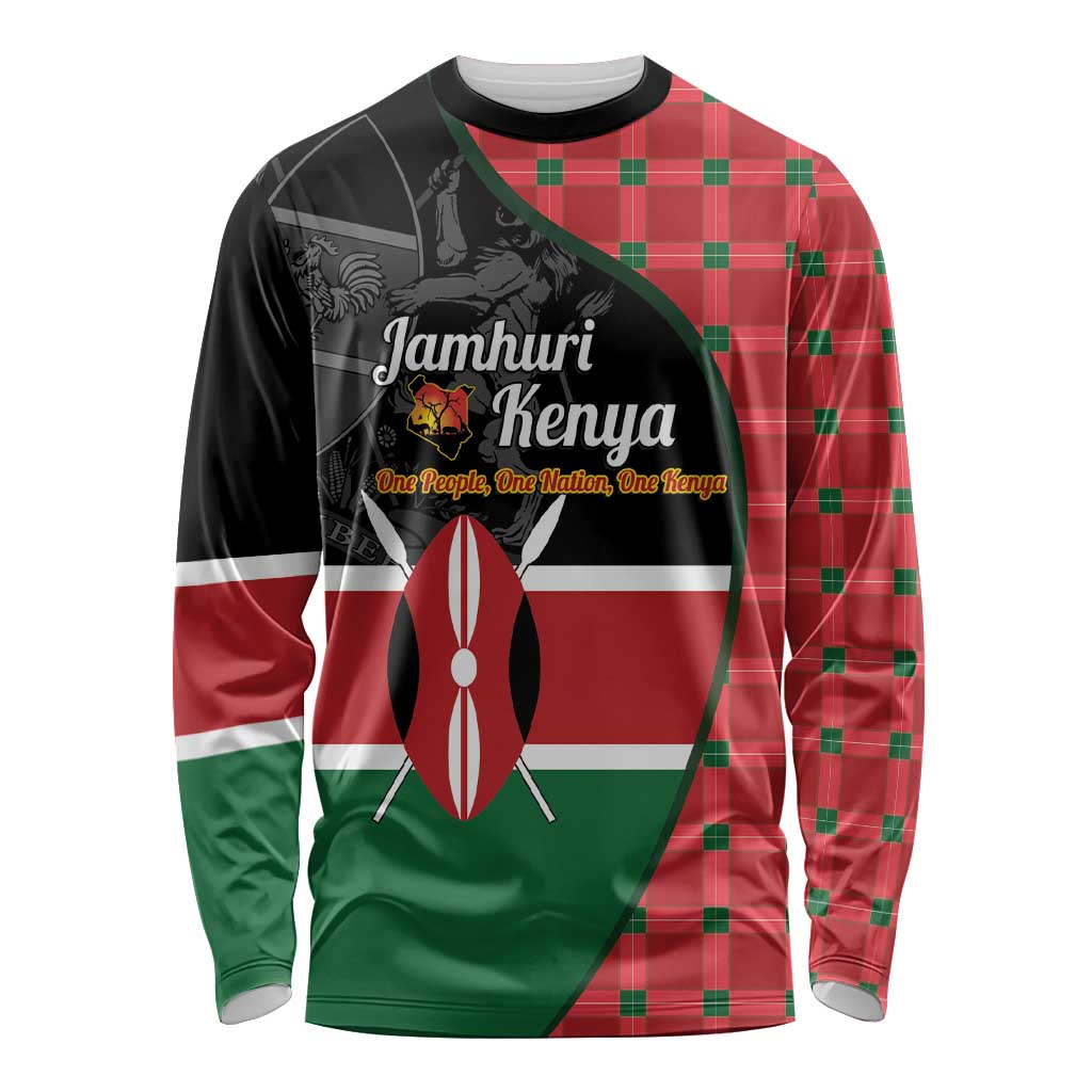 Kenya Jamhuri Day Long Sleeve Shirt One People One Nation Massai Shuka Pattern - Wonder Print Shop