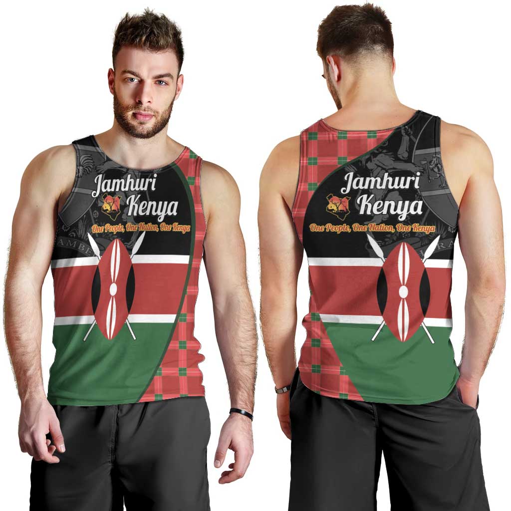 Kenya Jamhuri Day Men Tank Top One People One Nation Massai Shuka Pattern - Wonder Print Shop