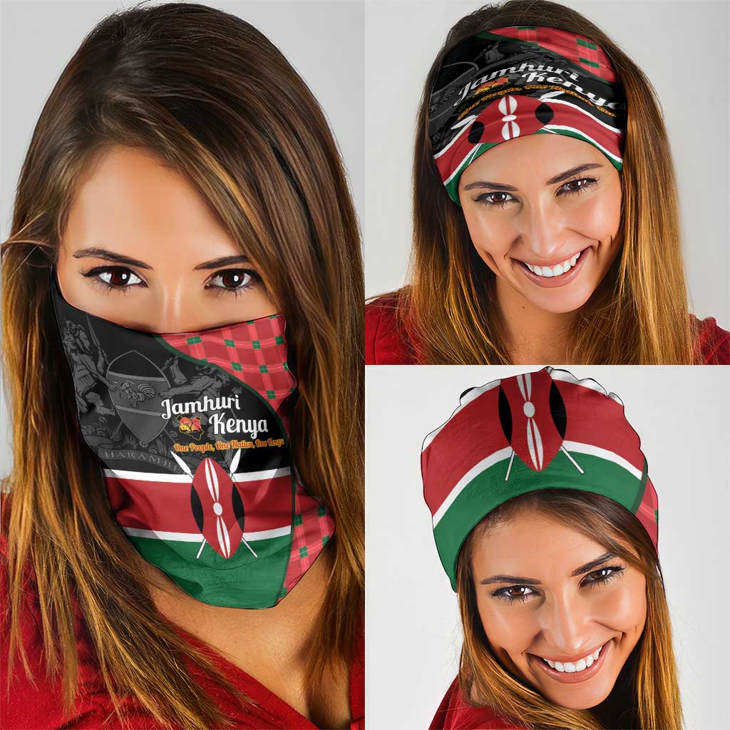 Kenya Jamhuri Day Neck Gaiter One People One Nation Massai Shuka Pattern - Wonder Print Shop