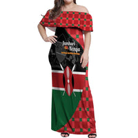 Kenya Jamhuri Day Off Shoulder Maxi Dress One People One Nation Massai Shuka Pattern - Wonder Print Shop