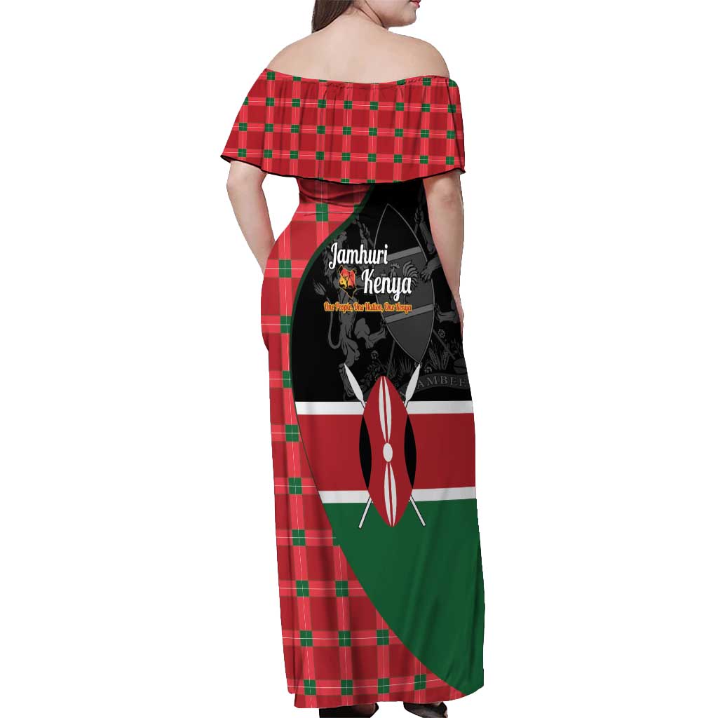 Kenya Jamhuri Day Off Shoulder Maxi Dress One People One Nation Massai Shuka Pattern - Wonder Print Shop