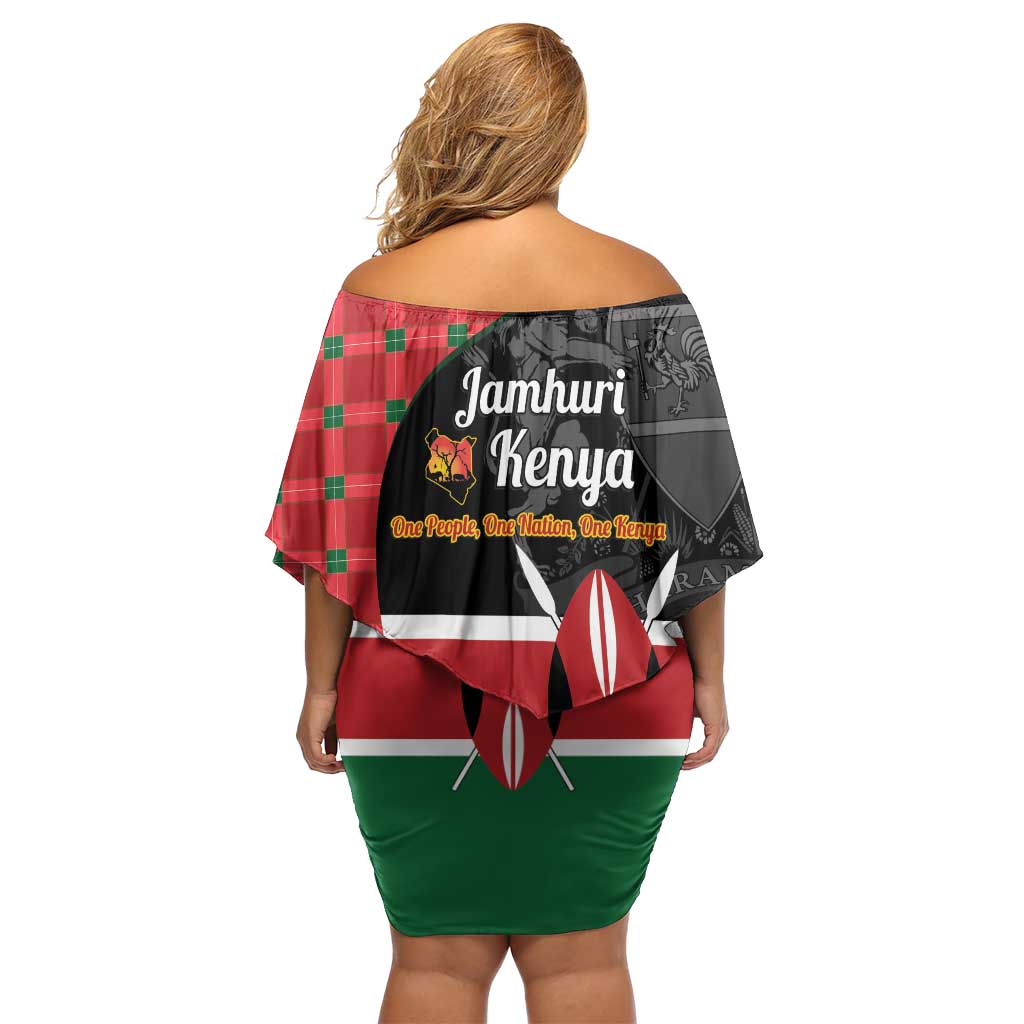 Kenya Jamhuri Day Off Shoulder Short Dress One People One Nation Massai Shuka Pattern - Wonder Print Shop