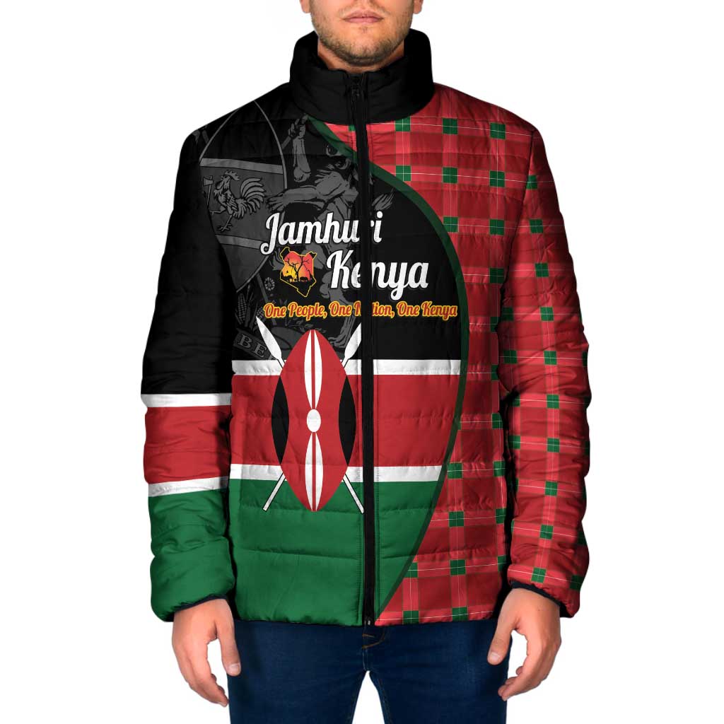 Kenya Jamhuri Day Padded Jacket One People One Nation Massai Shuka Pattern - Wonder Print Shop