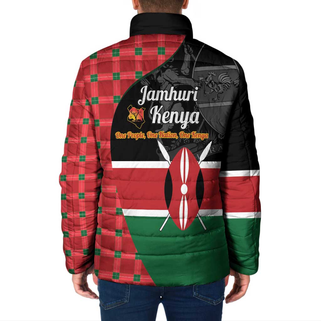 Kenya Jamhuri Day Padded Jacket One People One Nation Massai Shuka Pattern - Wonder Print Shop