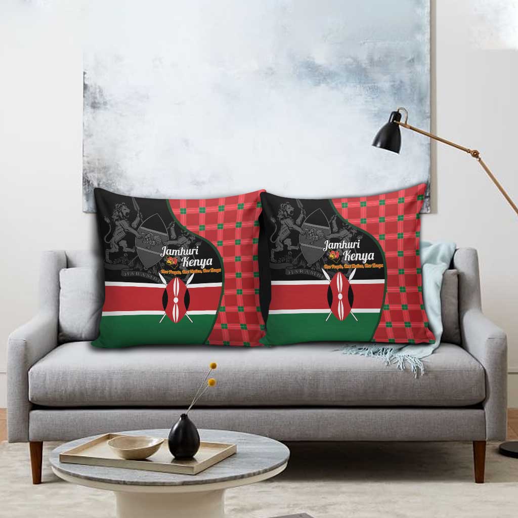 Kenya Jamhuri Day Pillow Cover One People One Nation Massai Shuka Pattern - Wonder Print Shop