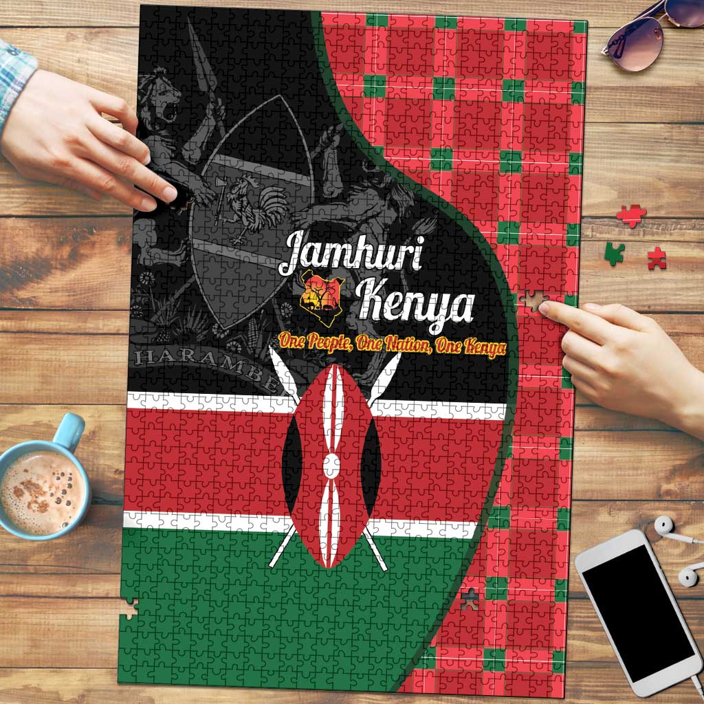 Kenya Jamhuri Day Puzzle One People One Nation Massai Shuka Pattern - Wonder Print Shop