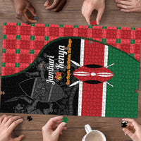 Kenya Jamhuri Day Puzzle One People One Nation Massai Shuka Pattern - Wonder Print Shop
