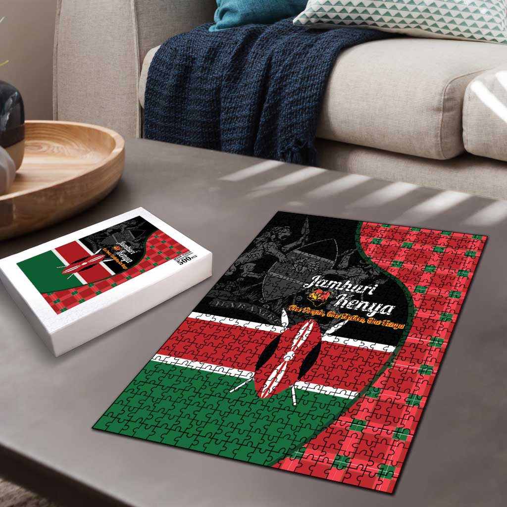Kenya Jamhuri Day Puzzle One People One Nation Massai Shuka Pattern - Wonder Print Shop