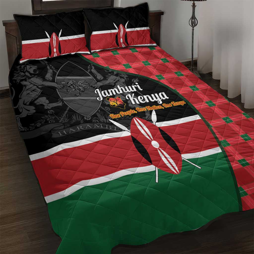 Kenya Jamhuri Day Quilt Bed Set One People One Nation Massai Shuka Pattern - Wonder Print Shop