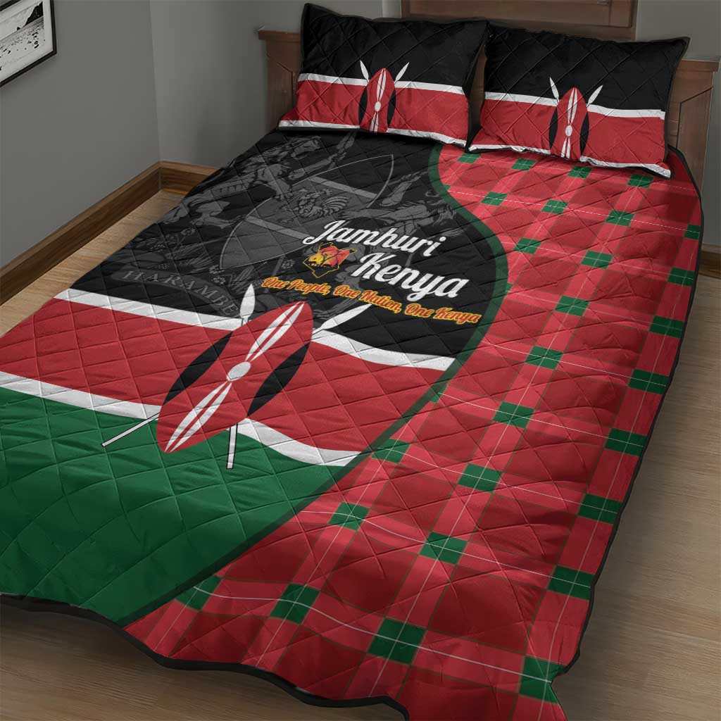 Kenya Jamhuri Day Quilt Bed Set One People One Nation Massai Shuka Pattern - Wonder Print Shop
