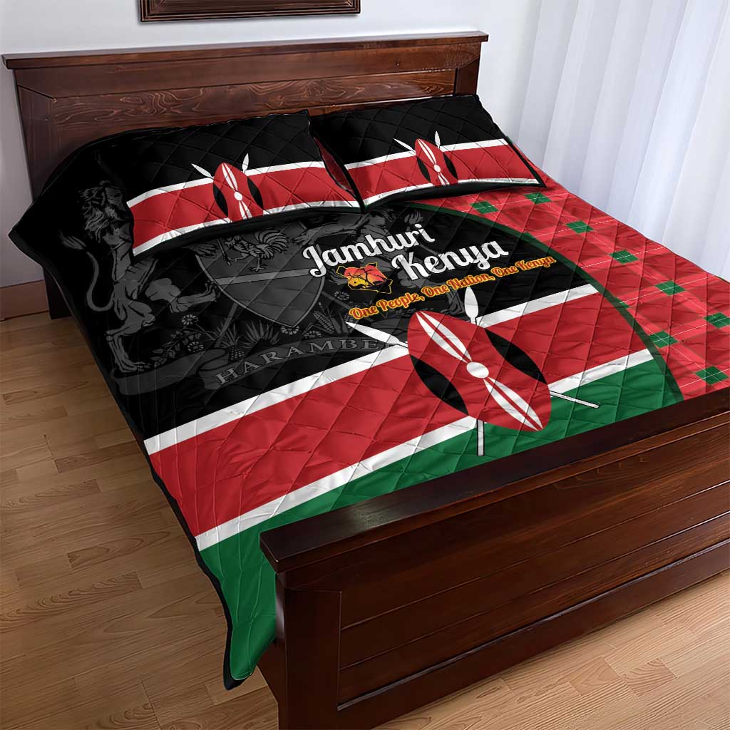 Kenya Jamhuri Day Quilt Bed Set One People One Nation Massai Shuka Pattern - Wonder Print Shop