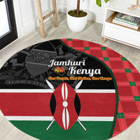 Kenya Jamhuri Day Round Carpet One People One Nation Massai Shuka Pattern - Wonder Print Shop