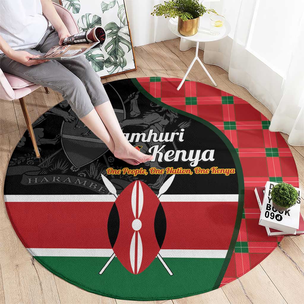 Kenya Jamhuri Day Round Carpet One People One Nation Massai Shuka Pattern - Wonder Print Shop