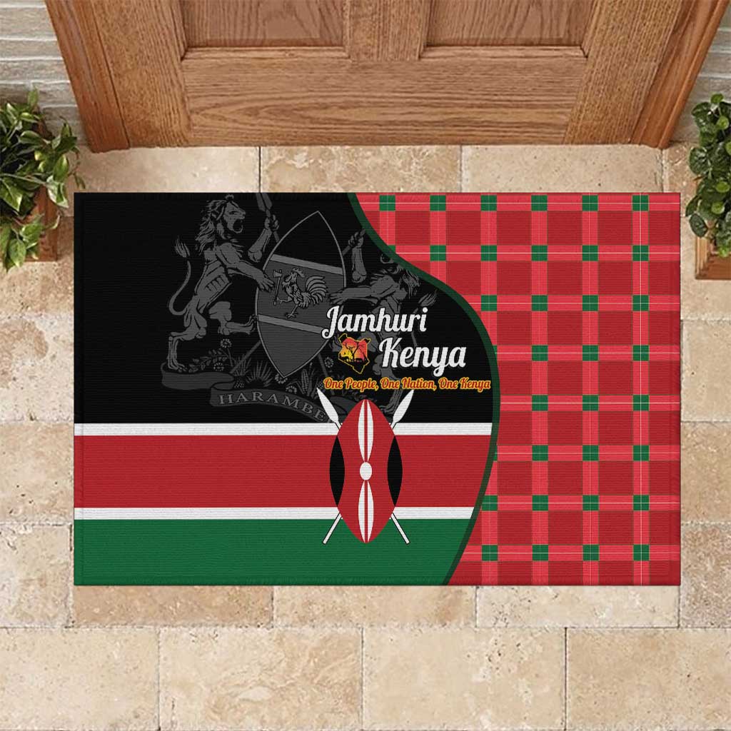 Kenya Jamhuri Day Rubber Doormat One People One Nation Massai Shuka Pattern - Wonder Print Shop