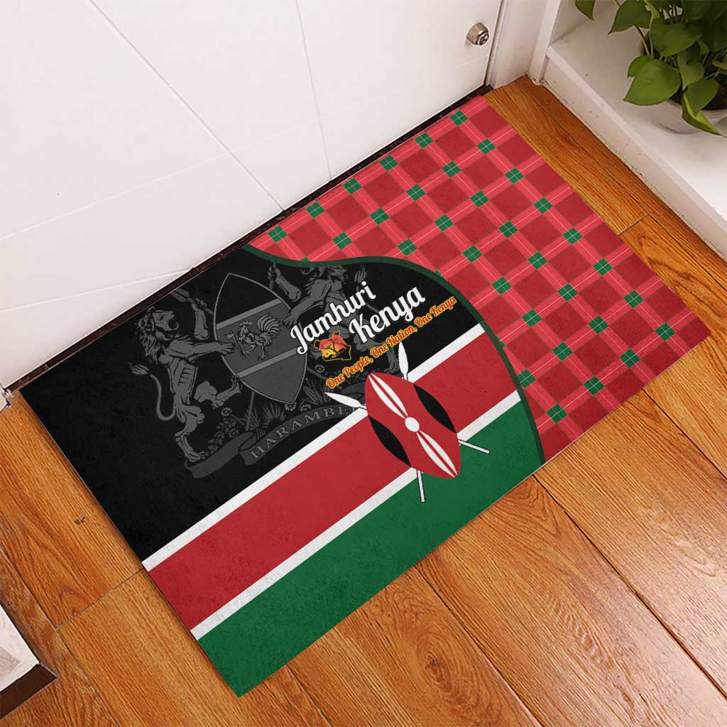 Kenya Jamhuri Day Rubber Doormat One People One Nation Massai Shuka Pattern - Wonder Print Shop