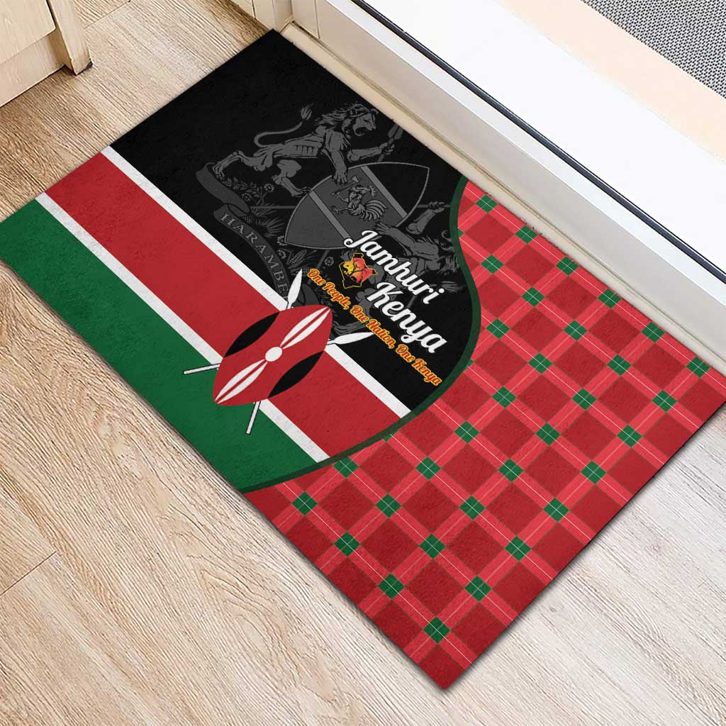 Kenya Jamhuri Day Rubber Doormat One People One Nation Massai Shuka Pattern - Wonder Print Shop